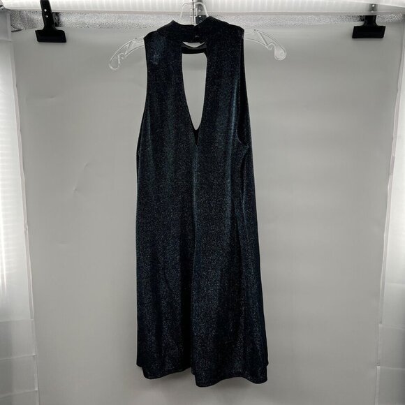 Soprano Women's Choker Cut Out Mini Shift Dress Teal/Multi Glitter Size Medium - Picture 7 of 9